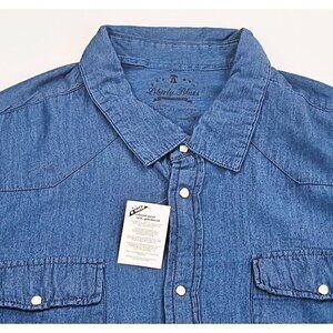 Liberty Blues Size 4XL Tall Mens Blue Denim Short Sleeve Pearl Snap Shirt NWT